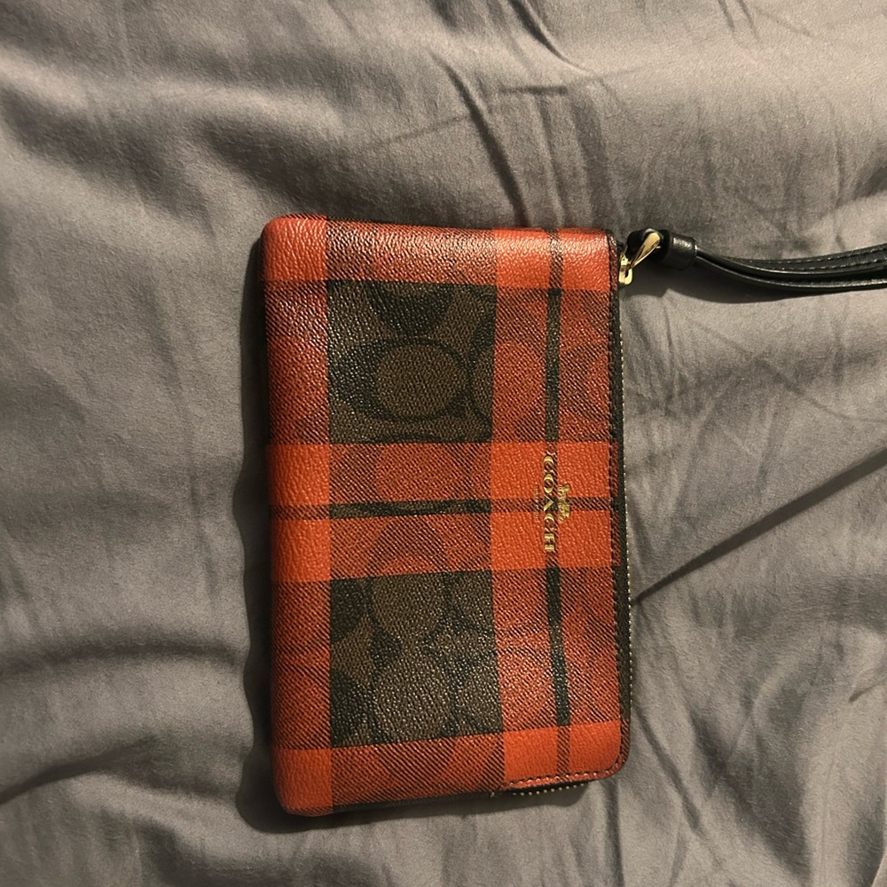 Coach Red and Black Checkered Wristlet